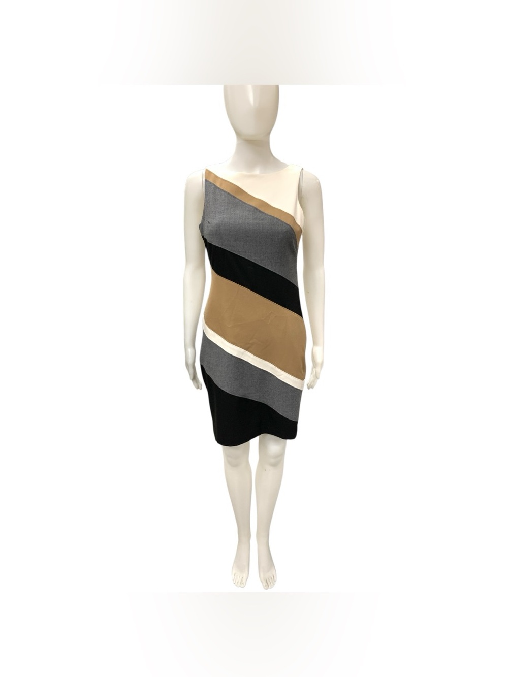 White H B M Sleeveless Colorblock Sheath Dress in Black, Gray, Tan and Cream S2